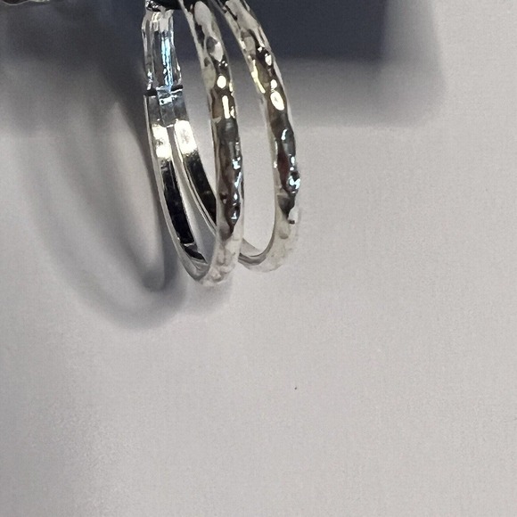 Silver Hoop Earrings by Rue 21 double hoop, silver colored, New, 1" round - Picture 3 of 5